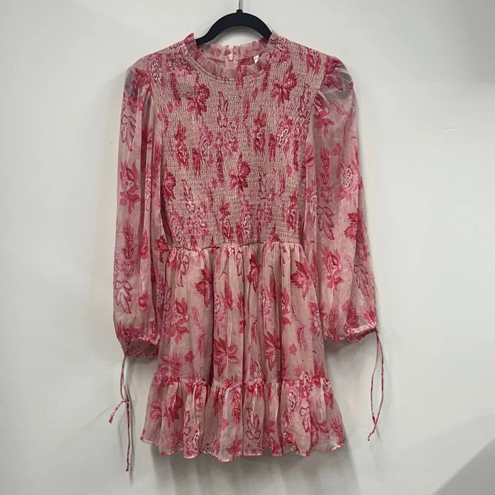 Indikah Floral Long Sleeve Dress - Pink s - Picture 1 of 8